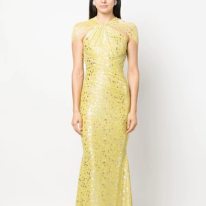 Vestido de noche de satén Antiestático de lujo con lentejuelas sin mangas cuello Halter silueta recta para fiestas de graduación eventos formales - Product Image 1