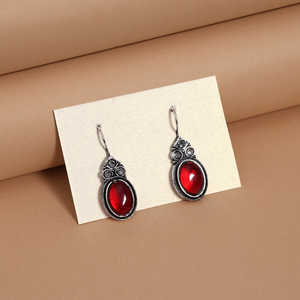 Assorted Color 11 Pairs Oxidised Drop Earrings with <b>Fishhook</b> Back Alloy & Silver Plated Glass Stone - Product Image 2