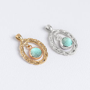 925 plata esterlina Aqua cuarzo piedra natal CZ Boho DIY suministros de joyería fina-Colgante de alambre ovalado piedra natal encantos colgantes - Product Image 1