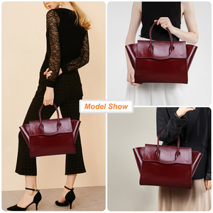Sac fourre-tout pour ordinateur portable en cuir véritable rouge vin élégant de haute qualité pour femmes avec fermeture à glissière 13,3'' multi-compartiments - Product Image 2