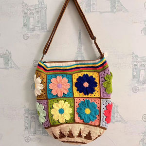 Bolso de Hombro Tejido a Crochet para Mujer, Accesorio de Moda con Diseño de Flores y Patrón de Niña, Cesta Tejida Personalizada - Product Image 3