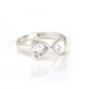 Trillion Cut Crystal Clear Quartz Anillos 925 Plata Chapado en oro Crystal Clear Quartz Lujo Hecho a mano Birthstone Joyería para mujeres - Product Image 3