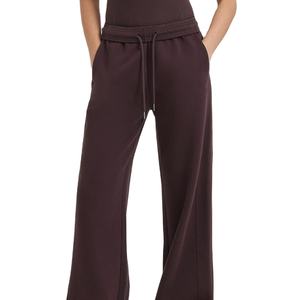 Jogging femme coupe droite en molleton terry doux, couleur prune, haute qualité - Product Image 4