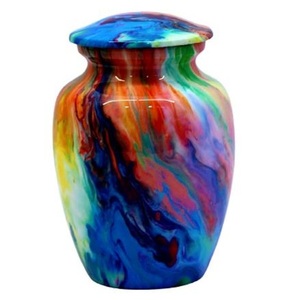 Stylish Metal Cremation Urn Keepsake Memorial Human <b>Ashes</b> Container Jar Pot Multi Color Finished - Product Image 1