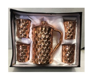 Jarra de agua potable de cobre puro al por mayor con tapa y asa para el hogar jarra de agua de cobre sostenible de diseño martillado para oficina - Product Image 2