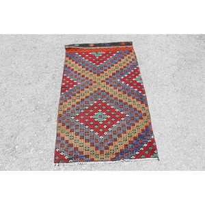 Tapis turc, petit tapis vintage 2,5x4,3 pieds, tapis en laine à imprimé animal rouge et bleu - Product Image 1