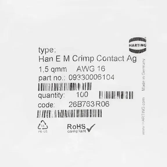 09330006104-Han Harting ใหม่และเป็นต้นฉบับ E M CRIMP Contact AG 1.5 mm2/ 16 AWG