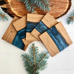 Sous-verres modernes en résine époxy et bois, ensemble de sous-verres pour bar, cuisine, cadeau de pendaison de crémaillère - Product Image 1