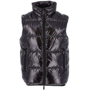 Blouson bombardier sans manches à col montant en toile enduite de haute qualité pour hommes avec logo avant à coupe ample - Product Image 1