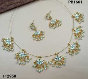 Último estilo indio MotipearlKundan tradicional y de moda chapado en oro con pendientes conjunto de joyería y gargantilla collar conjunto mujeres - Product Image 2