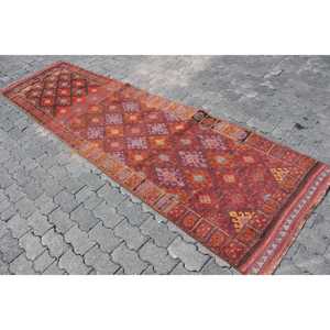 3x11.2 ft <b>Runner</b> Turkish Vintage Rug, <b>Red</b> Persian Wool Rug - Product Image 2
