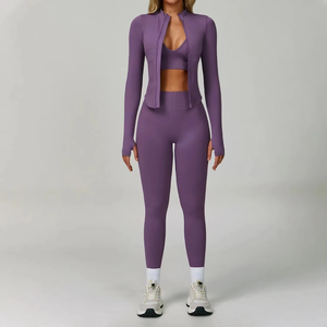 Ensemble de yoga 4 pièces pour femme : Leggings, short, soutien-gorge et veste – Tenue complète respirante en Spandex/Nylon pour la gym et le fitness - Product Image 2