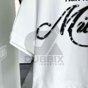 เสื้อยืดคอตตอนสองชั้นทรงหลวม ไหล่ตก คอหนา พิมพ์ลายสกรีนตัวอักษร ประดับคริสตัล - Product Image 3