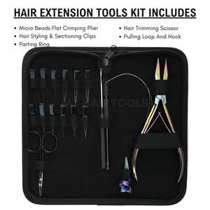 Kit d'outils pour extensions de cheveux en or DIY avec outil de sertissage à pointe plate, ciseaux de coupe rapide, pinces à bec de canard et aiguilles à tisser les cheveux - Product Image 2