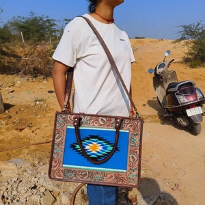 LW Real Handmade Tooled Aztec Leather <b>Tote</b> Bags Women Stylish Shopping Bag Elegant Vintage Style Perfect Accessory Leather Bags - Product Image 2