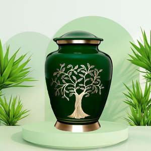 Dark Green Elegant Pet Casket & <b>Urn</b> for Male & Female Adults <b>Large</b> Decorative Cremation <b>Urn</b> for Funeral Use - Product Image 1