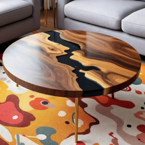 Table à manger en bois d'acacia en résine artisanale moderne de luxe, table de salon imperméable pour mariage, retraite, sympathie, Diwali - Product Image 1