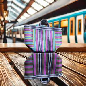 Sacs cosmétiques de plage recyclés Handloom personnalisés écologiques Étuis à provisions en plastique tissé à rayures à la mode avec fermeture à glissière réutilisable - Product Image 1