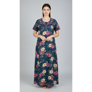 Camisón Largo Estampado Cómodo para Mujer, Marca Alpine, Tejido de Tela, Mangas Cortas, Largo Completo, con Bolsillo Lateral, Talla XL, para Uso Doméstico - Product Image 2