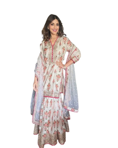 El último traje indio Anarkali bordado para mujer, Ethereal Georgette Floral Stone Work, hasta la rodilla para fiestas, ocasiones especiales para - Product Image 1
