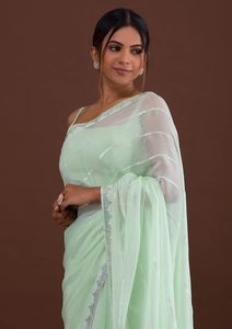 Jolie broderie Georgette et Siroski diamant, chemisier sarouel de travail avec ceinture Siroski, vente en gros à la mode en inde - Product Image 6