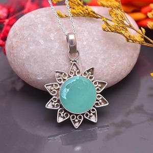 ดาวรูปร่าง Aqua ชาลซิโดนีอัญมณี 925 เงินสเตอร์ลิงจี้งานแต่งงานของขวัญสําหรับรักสร้อยคอจี้ Stamped เครื่องประดับ - Product Image 2