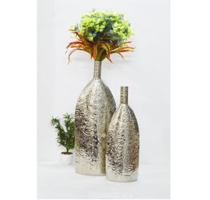 Vase décoratif en aluminium tendance, nickelé, vase décoratif de sol, surface brute en métal, vase martelé pour la décoration de la maison/du mariage - Product Image 2