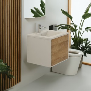 LINZ Set di Mobili da Bagno Moderni 60 cm, Mobile Lavabo Effetto Legno Massello con Lavandino Laccato, Design in Melamina - Product Image 5