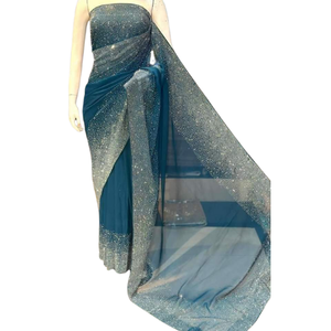 Nouvelle arrivée, sari indien en georgette pour femmes, avec broderie lourde et sequins, avec un chemisier assorti avec la même broderie - Product Image 4