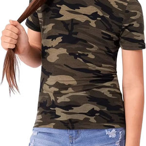 T-shirt d'été décontracté à manches courtes et à col rond imprimé camouflage pour fille Tops pour femme - Product Image 2