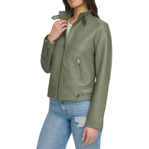 Veste de moto longue longueur classique pour femmes Trending XL Varsity Design avec remplissage en coton respirant Faux cuir et style Racer - Product Image 3