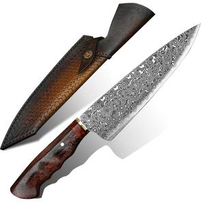 Venta al por mayor personalizado de alta calidad OEM ODM servicio hecho a mano mango de palisandro de acero de Damasco cocina Chef cuchillo Funda de cuero - Product Image 2