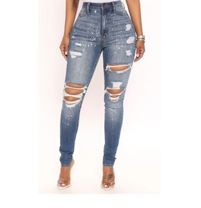 Bán chạy nhất của phụ nữ tùy chỉnh gầy sọc thiết kế co giãn tách jeans phong cách giản dị giá bán buôn BD thị trường trực tuyến - Product Image 2