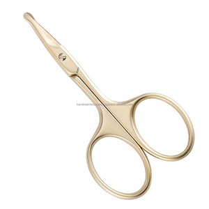 Petits ciseaux professionnels en acier inoxydable doré à pointe incurvée pour la coupe des cheveux, des cils, du nez, des sourcils et de la moustache - Product Image 1