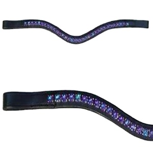 Nouvelle bande de front de cheval en cuir noir et marron de qualité supérieure de conception fantaisie en épi complet avec 1 rangée de chaîne en cristal décorative - Product Image 1