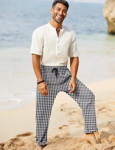 Pantalones Jogger Rectos de Lona Tejida para Hombre, Ligeros, Casuales, Transpirables, con Cintura Elástica, para Verano, Playa, Yoga, Viajes, Estilo Holgado, Tipo Pijama - Product Image 4