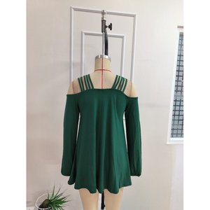 Chemise en viscose à manches longues pour femme avec détail rayé épaules dénudées, 38164 - Vert - Product Image 6