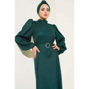 Robe évasée ceinturée à manches ballon Émeraude - Product Image 3