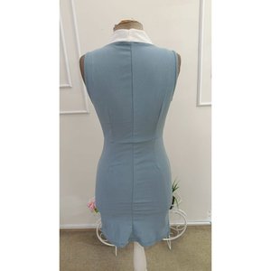 Vestido Corto de Crepé Importado para Mujer, con Hombros Descubiertos, Tirantes Cruzados, Detalle de Botones, 35374 - Azul - Product Image 5