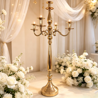 En gros, Grand chandelier doré à 5 bras en métal pour centres de table de mariage, banquets, hôtels et location, Fourniture en gros