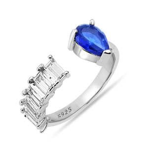 แหวนหมั้นวินเทจ Zarkan เงินแท้ 925 ประดับพลอยสีน้ำเงินทรงโซลิแทร์ พร้อมเพชรแบบอเมริกัน ชุบทอง 18K รูปดาว ปรับขนาดได้ - Product Image 2