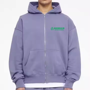 Sweat à capuche zippé unisexe streetwear, coupe courte, épaules tombantes, 100% coton molletonné/éponge française, séchage rapide - Product Image 3