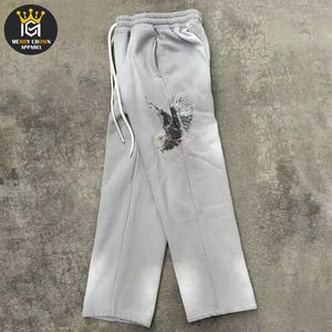 Custom Logo Acid Washed <b>Hoodie</b> And Sweatpants DTG Printing French Terry Cotton Rhinestone Distressed Tracksuit - Product Image 2