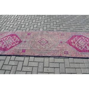 Alfombra étnica de retazos de 2,7x10, 5 pies, alfombra clásica de lana turca, respaldo de látex rosa y púrpura para adolescentes para sala de estar, 4m de ancho - Product Image 3