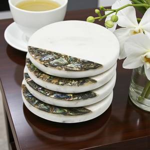 Magnifique ensemble de sous-verres à thé avec ensemble de sous-verres à café en coquille d'ormeau au look élégant pour bureau et restaurant - Product Image 1