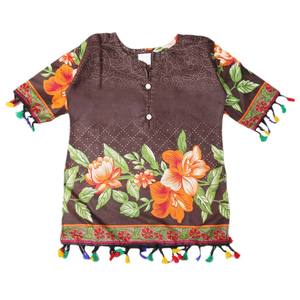 กูร์ตีพิมพ์ลายหญ้าสำหรับเด็กผู้หญิง - สีกาแฟ - Product Image 2