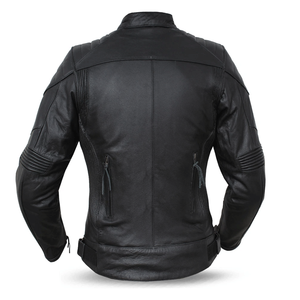 Chaqueta de motocicleta de cuero de vaca auténtica negra para mujer, chaqueta de moto de carreras con protecciones blindadas CE para mujer - Product Image 3