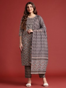 Ethnic Motif Print Kurta with <b>Trousers</b> & Dupatta - Product Image 3