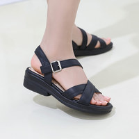 [JSHOE] fait à la main véritable agneau croix sangle sandales pour femmes 4.5cm talon confort boucle chaussures d'été Style coréen