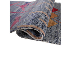 Tapis géométrique bleu Freedom Manchaha noué à la main en laine et soie de bambou pour salon ou couloir d'adolescents, forme rectangulaire - Les-1493 - Product Image 2